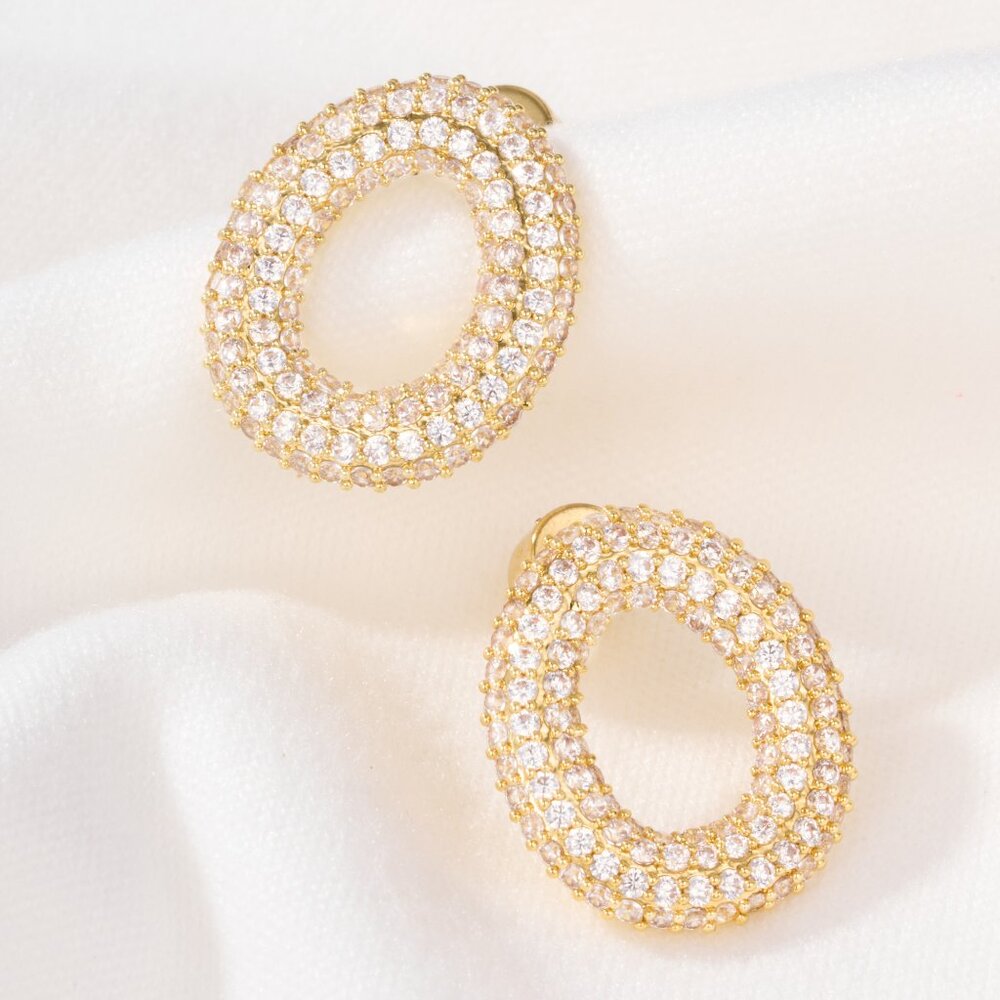 Alicia Bonnie Gold Oval CZ Stud Earrings Sparkly Pave Earrings